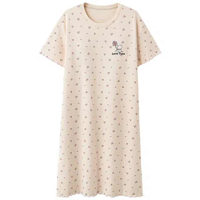 顶瓜瓜 柔软亲肤纯棉可爱无袖甜美印花带胸垫可外穿简约睡裙 女款