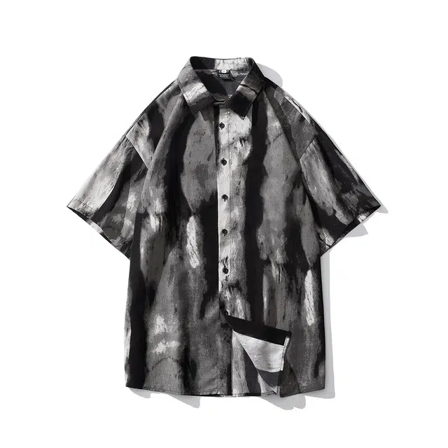 佐菲利 扎染复古潮牌痞帅衬衣短袖衬衫 男款