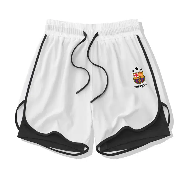 巴塞罗那足球俱乐部 美式户外假两件防走光弹力运动三分裤无性别主义队徽字母印花宽松凉感透气休闲短裤 男女同款