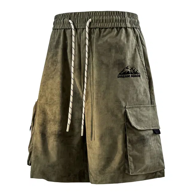 兰缪 美式户外日常复古舒适透气运动印花百搭直筒纯色休闲短裤 男女同款