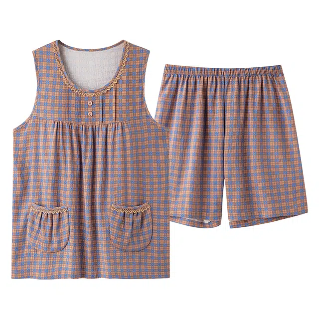 莫代尔 时尚气质百搭休闲简约圆领套头舒适柔软亲肤透气细腻背心短裤带胸垫防凸点家居服无袖可外穿睡衣套装 女款