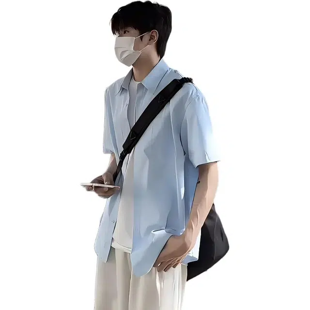 徐百货 宽松舒适百搭休闲纯色翻领薄款短袖衬衫 男女同款