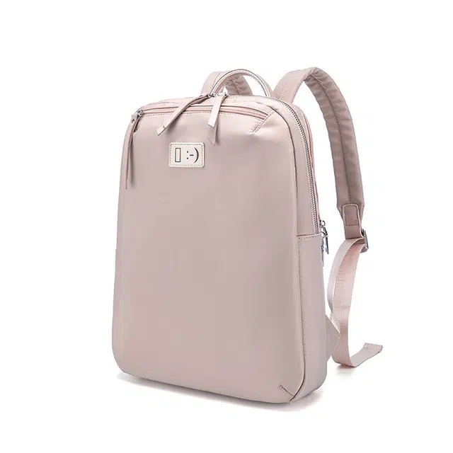 维尼奥 轻薄商务旅行休闲时尚通勤简约轻便大容量电脑 防水面料 双肩包 女款 果仁杏/脏粉色