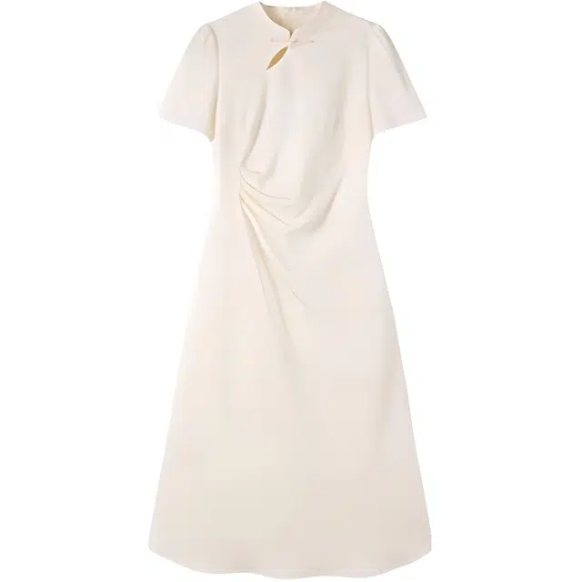 潞优野 改良旗袍新中式掐腰缎面国风短袖连衣裙 女款