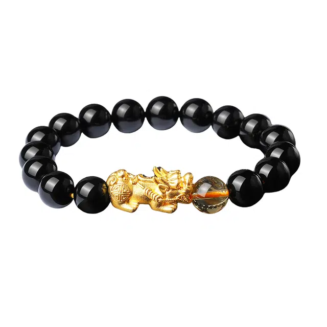 子婳 祥瑞貔貅新中式国潮民族风招财纳福诸事顺遂转运时尚霸气高级感 黑曜石 手串 男女同款情侣款