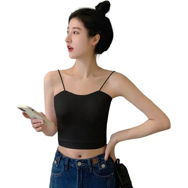 新世家族 带胸垫美背吊带女内搭抹胸外穿性感韩系风格短款上衣露脐修身舒适显瘦柔软优雅背心 女款