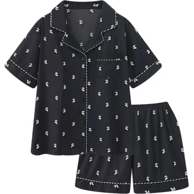 好福份 休闲简约设计家居服短袖三分裤夏季睡衣套装 男女同款