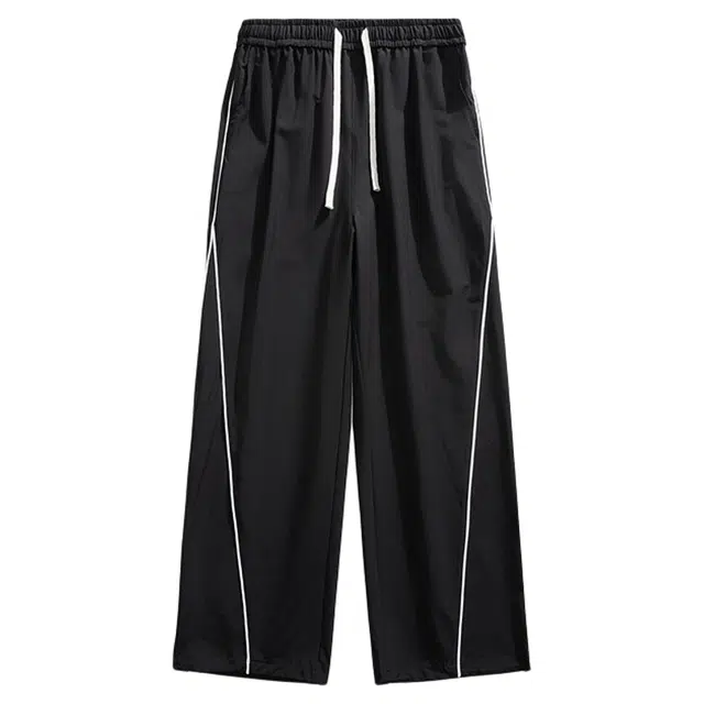 华夏儿女 冰丝凉感薄款卫裤户外跑步篮球基础款侧边拼接系带百搭宽松垂感透气舒适直筒运动休闲裤 男女同款