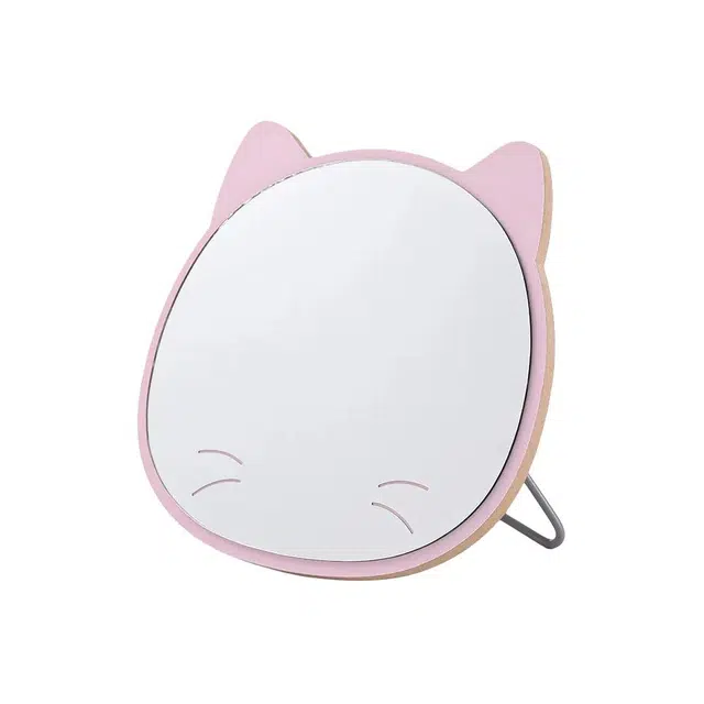 馨枕居 家用镜子木质卡通化妆镜可折叠高清单面梳妆镜卧室宿舍桌面镜便携