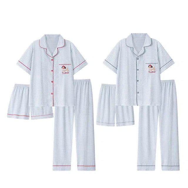 俏韵 翻领腊肠狗可爱甜美短袖长裤三件套薄款家居服可外穿夏季睡衣套装 男女同款