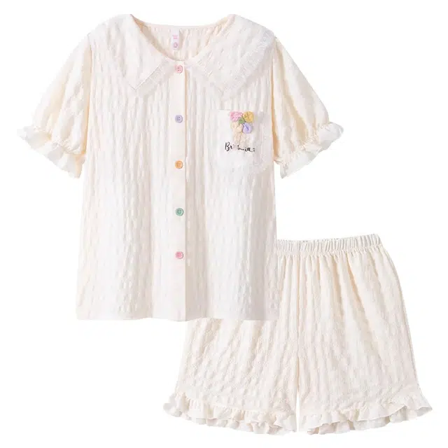 俏韵 翻领高级感短袖薄款轻奢柔软家居服可外穿三分裤夏季睡衣套装 女款