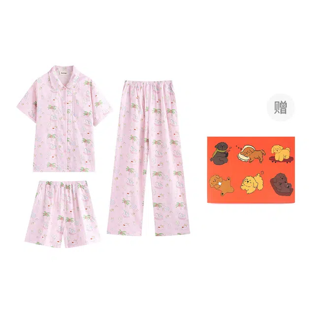 侘町 海边度假卡通时尚柔软透气亲肤睡衣礼盒 女款