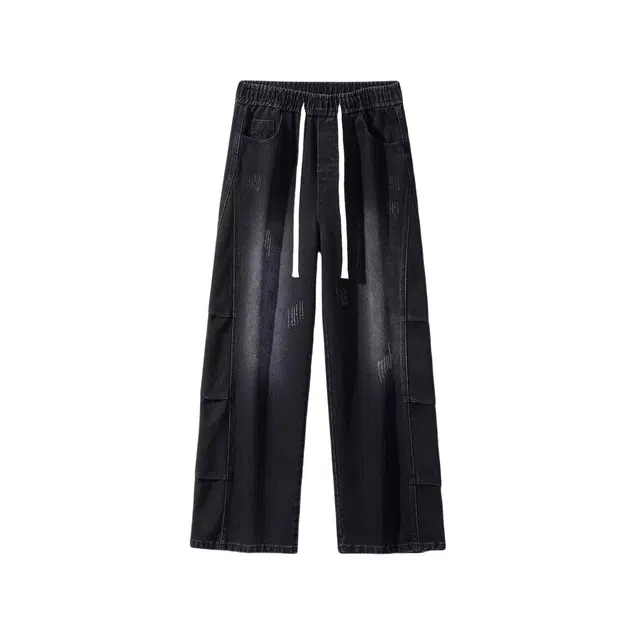 袋鼠 宽松直筒水洗复古高街牛仔裤 男女同款