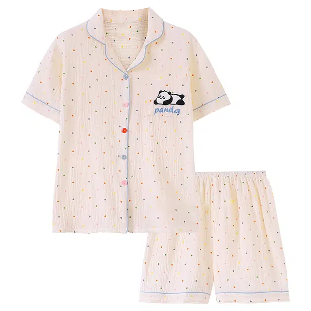 俏韵 翻领卡通甜美舒适短袖三分裤薄款家居服可外穿夏季睡衣套装 女款