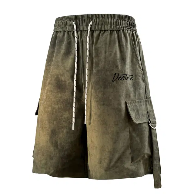 兰缪 美式日系复古基础款透气舒适日常运动高街简约户外设计印花通勤宽松清爽潮流柔软垂感纯色系带休闲短裤 男女同款