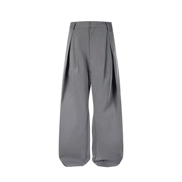 欧路得 灰色褶皱垂感阔腿西裤潮牌高级感情侣弯刀裤休闲裤 男款