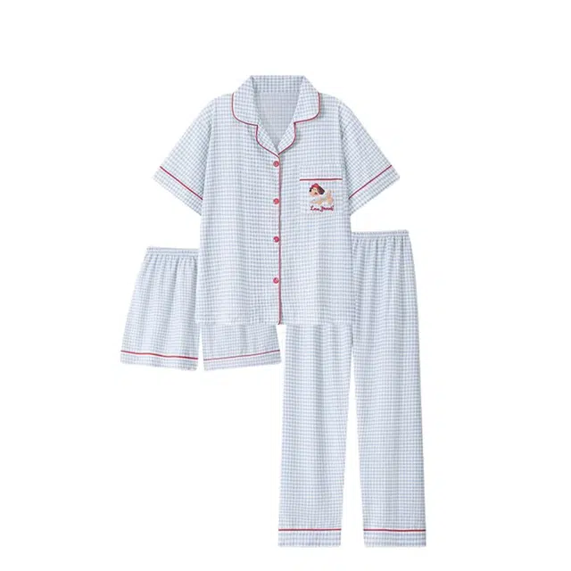 俏韵 翻领腊肠狗可爱甜美短袖长裤三件套薄款家居服可外穿夏季睡衣套装 男女同款