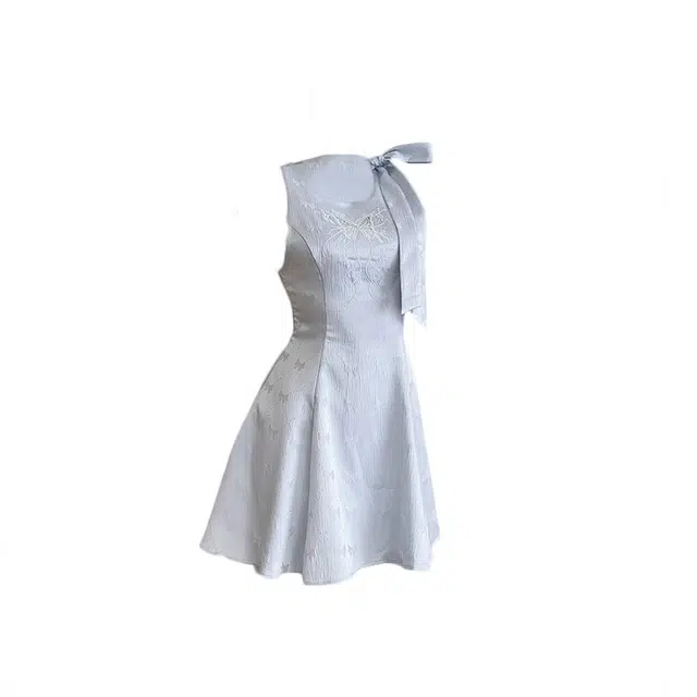 敲模女孩 法式复古风提花收腰显瘦海边度假气质无袖连衣裙 女款