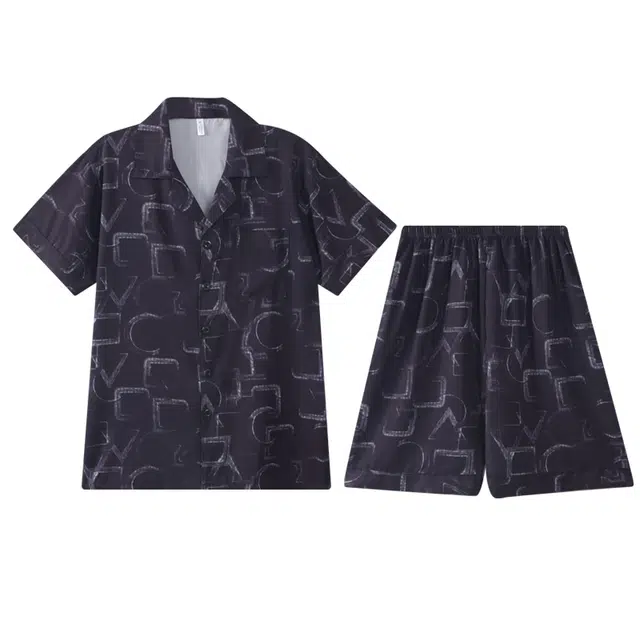 向薇 冰丝短袖五分裤休闲家居服夏季睡衣套装 男款