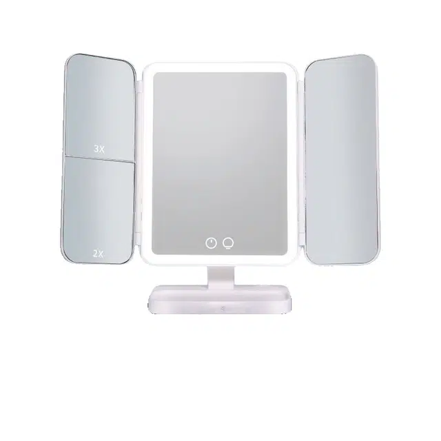 馨枕居 化妆镜家用台式桌面镜子带灯高级感梳妆台可折叠