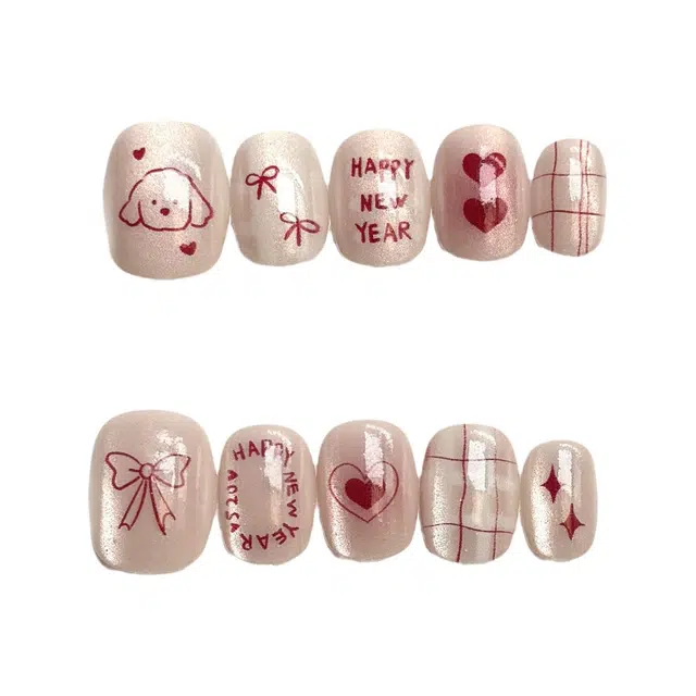 计轩 成品可拆卸猫眼可爱宠物蝴蝶结 气质全贴显白美甲  短款粉色渐变 可爱