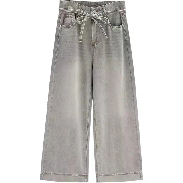 爱依服 韩版休闲宽松阔腿裤自然腰长裤牛仔裤 女款