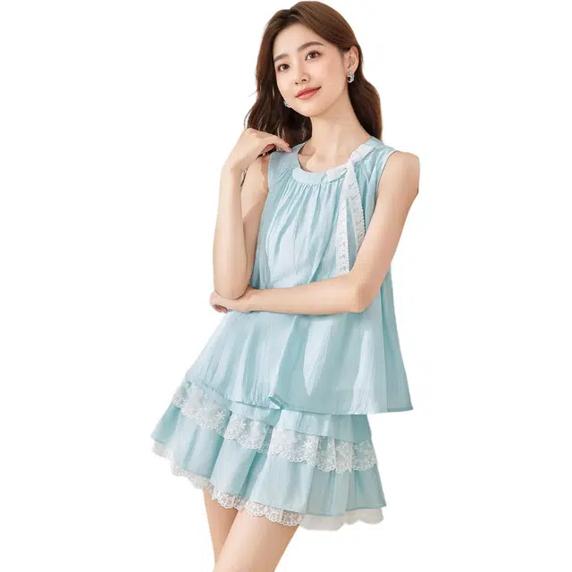 爱依服 法式甜美减龄通勤舒适无袖上衣半身裙两件套裙装套装 女款