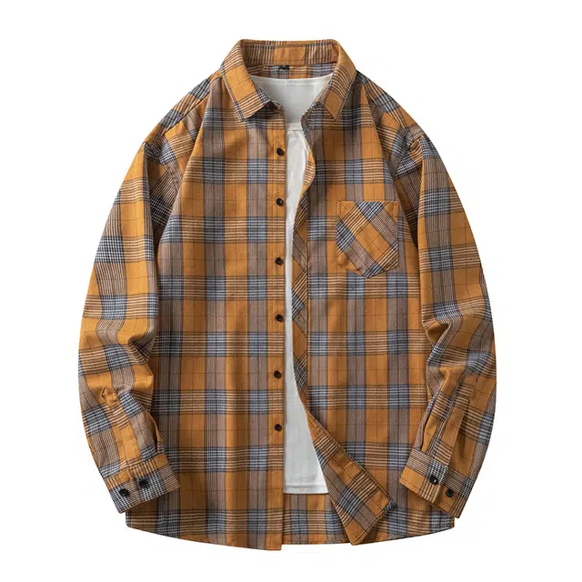 寻星记 美式复古简约潮流宽松格纹长袖上衣外套男衬衫 男女同款