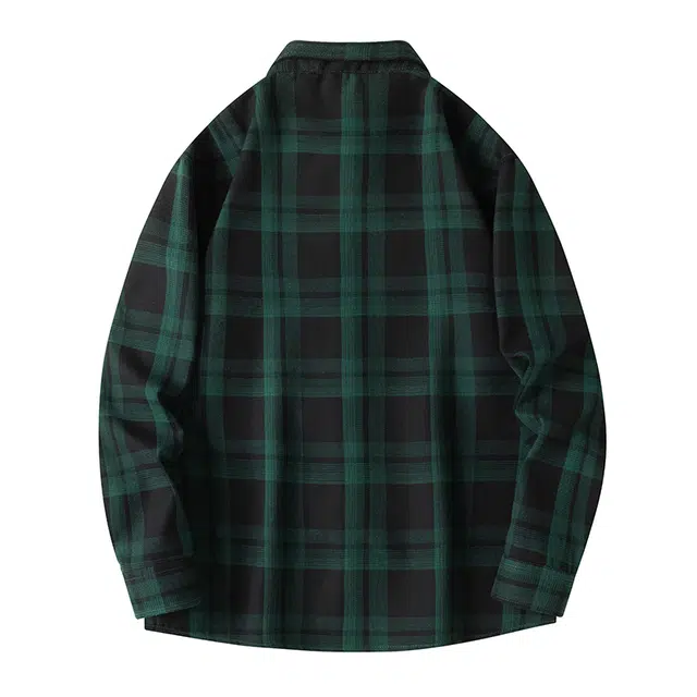 寻星记 美式复古简约潮流宽松格纹长袖上衣外套男衬衫 男女同款