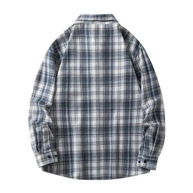 寻星记 美式复古简约潮流宽松格纹长袖上衣外套男衬衫 男女同款