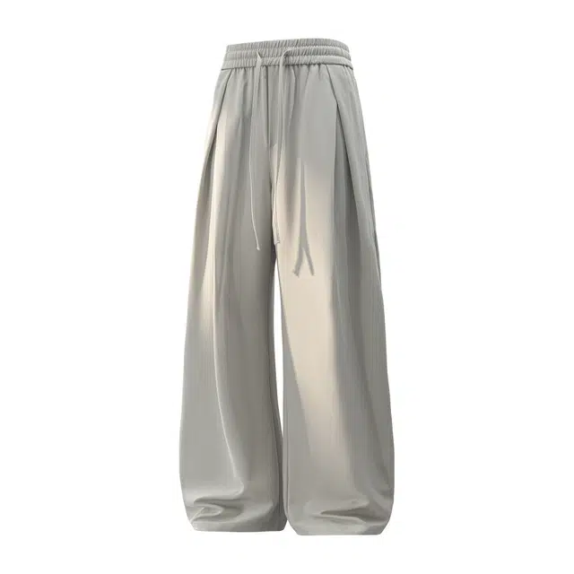 哲源 简约纯色宽松百搭直筒柔软舒适褶皱系带休闲裤 男女同款