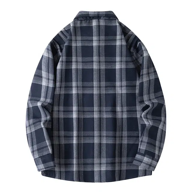 寻星记 美式复古简约潮流宽松格纹长袖上衣外套男衬衫 男女同款