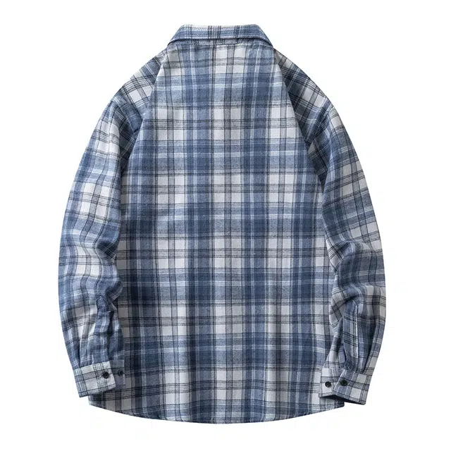 寻星记 美式复古简约潮流宽松格纹长袖上衣外套男衬衫 男女同款
