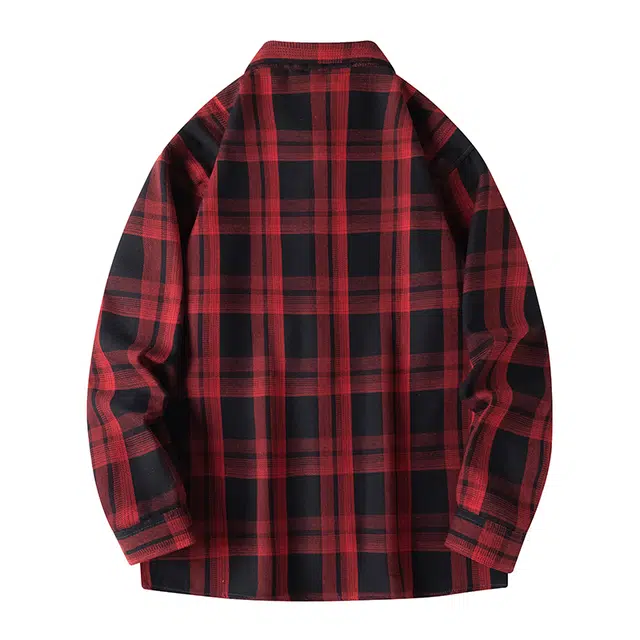 寻星记 美式复古简约潮流宽松格纹长袖上衣外套男衬衫 男女同款