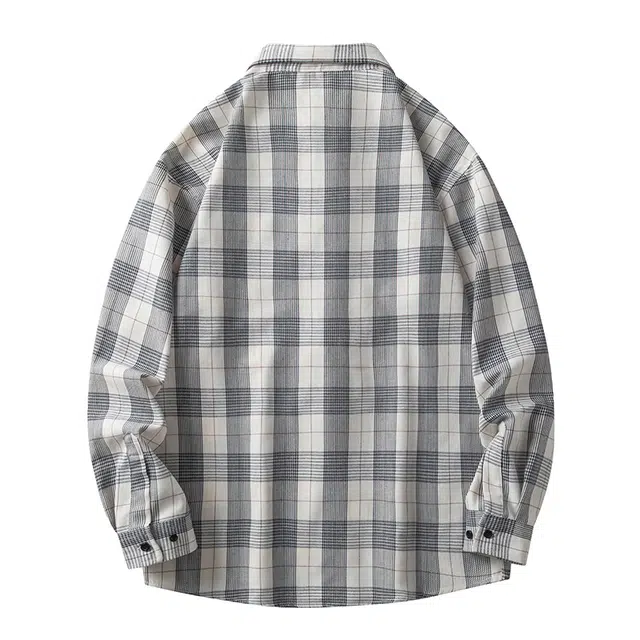 寻星记 美式复古简约潮流宽松格纹长袖上衣外套男衬衫 男女同款