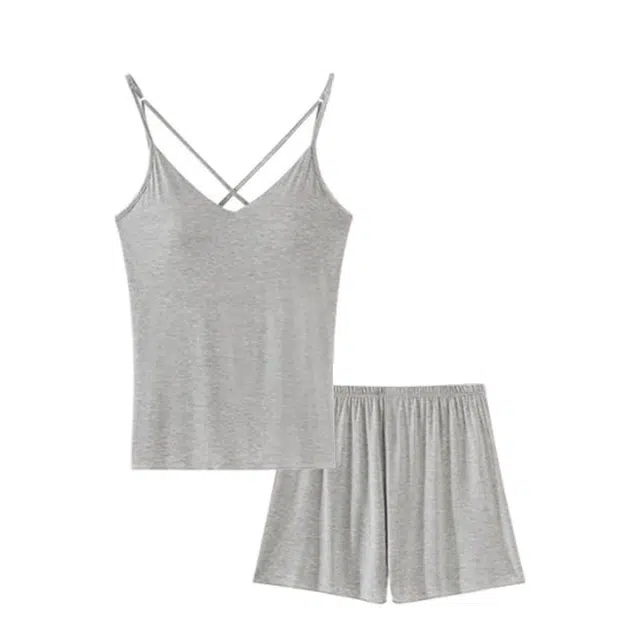 俏韵 带胸垫凉感简约家居服可外穿睡衣套装 女款