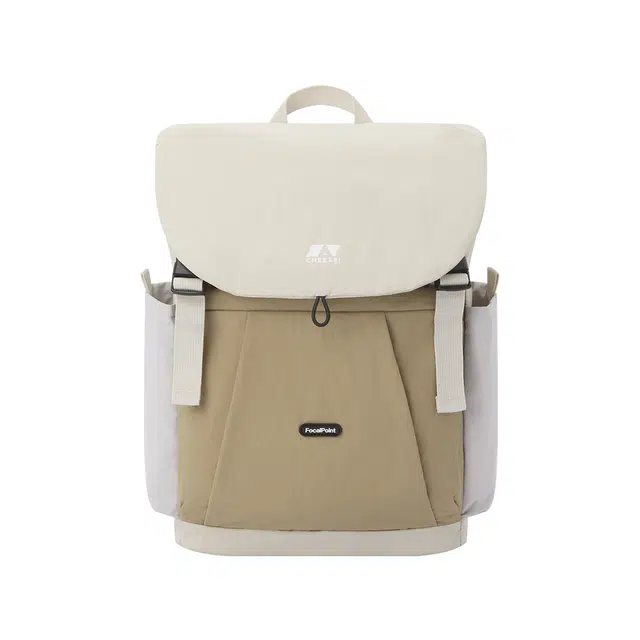 森马 大容量旅行电脑背包轻便日系学生 织物 双肩包 大号 男女同款情侣款 浅卡其/黑色