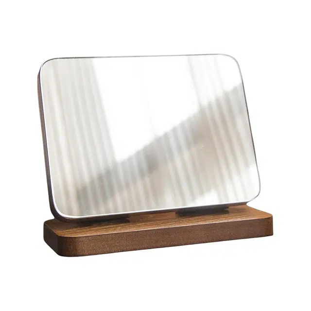 馨枕居 台式化妆镜欧式镜子简约木质梳妆镜便携宿舍桌面镜可折叠高清美容