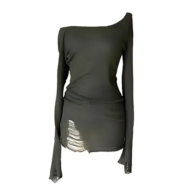 木清清 韩系辣妹性感修身内搭收腰设计露肩长袖上衣女针织衫 女款