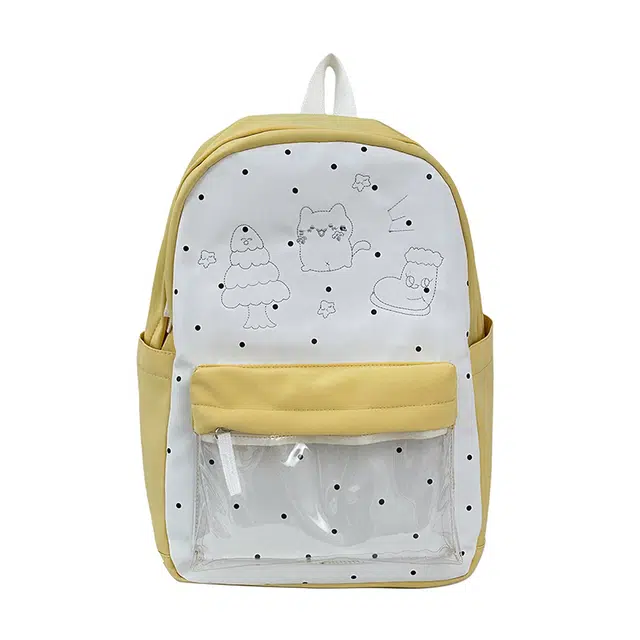 單倉 日系波点简约多巴胺可爱时尚设计背包初高中学生大容量轻便耐磨书包黄色/粉色/蓝色/黑色 尼龙 痛包 常规 女款