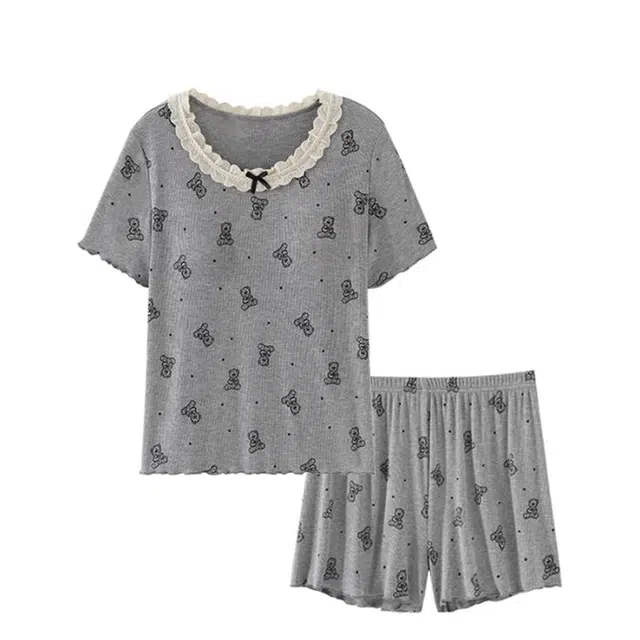 俏韵 圆领短袖凉感家居服可外穿睡衣套装 女款