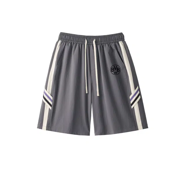 普鲁士多特蒙德 美式条纹轻薄五分织带运动休闲短裤 男女同款