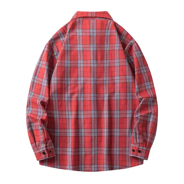 寻星记 美式复古简约潮流宽松格纹长袖上衣外套男衬衫 男女同款