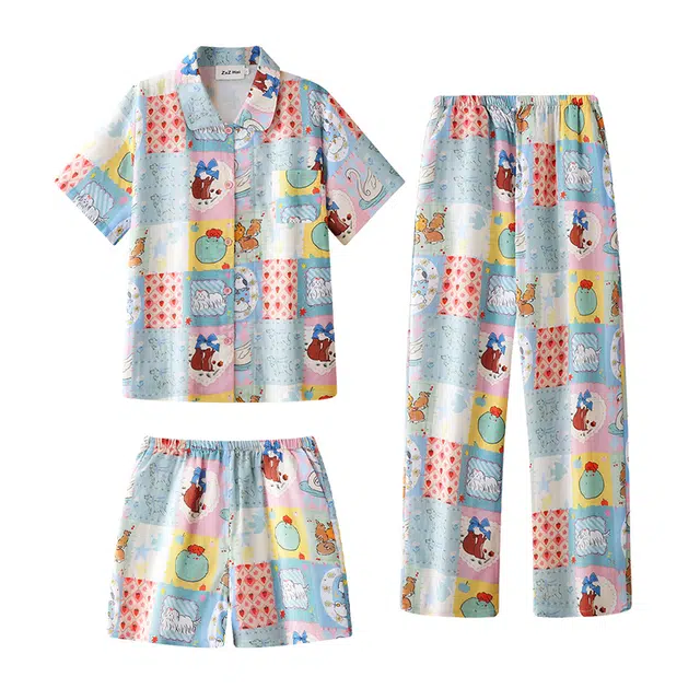 侘町 格子柔软透气亲肤家居服可外穿睡衣套装 女款