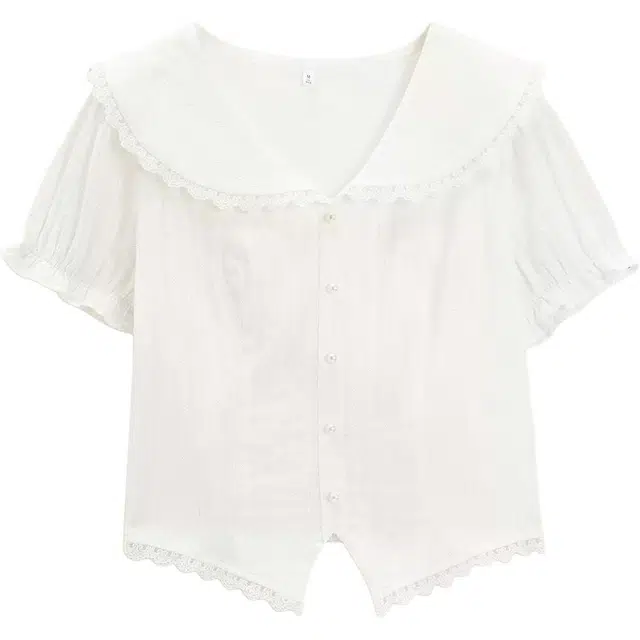 爱依服 法式甜美淑女风百搭短袖娃娃领衬衫 女款