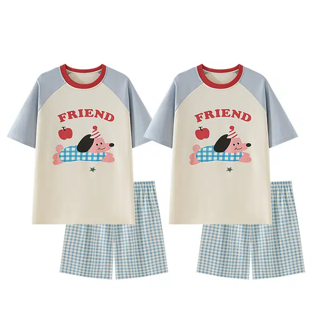 俏韵 圆领腊肠狗短袖短裤薄款卡通家居服可外穿睡衣套装 男女同款