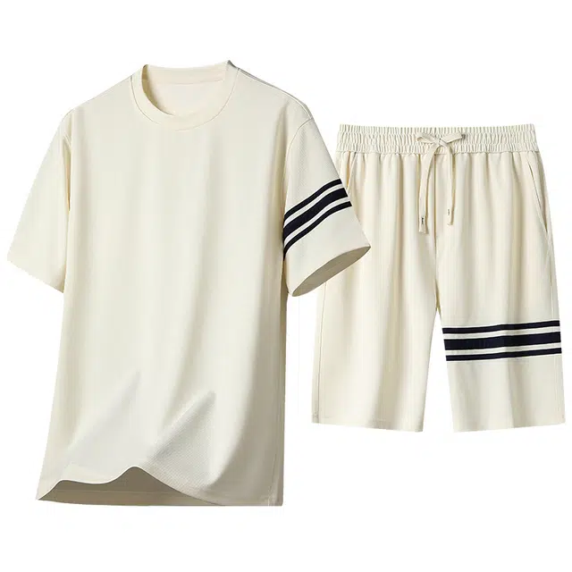 老爷车 冰丝耐磨短袖亲肤透气圆领时尚舒适短裤休闲运动套装 男款