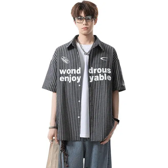 加荣 简约潮流百搭翻领短袖衬衫 男女同款