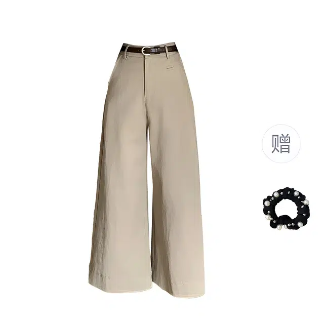 雾闪闪 纯色简约通勤高腰设计感宽松休闲裤 女款