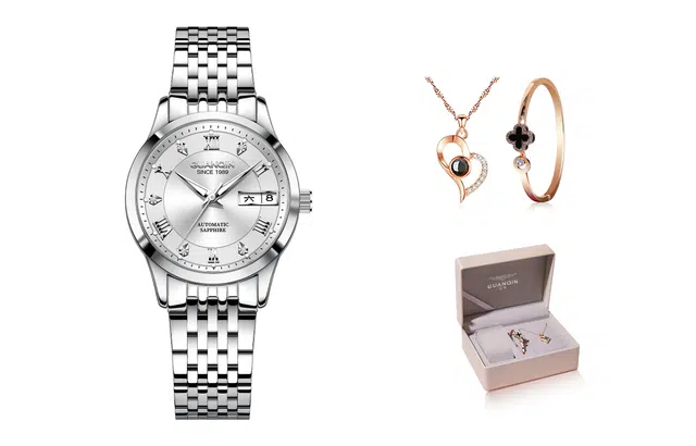 冠琴 闪耀系列 简约优雅气质女士手表高颜值精美礼盒包装 自动机械机芯 精钢表带 国表 女表 白色表盘